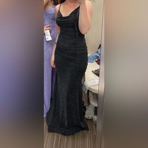 B Darlin Black and Silver Prom Dress